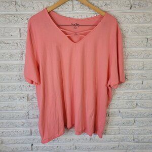 Coral Bay Womens Top 3X Plus Tee Short Sleeve Pink  Lightweight PIN50E